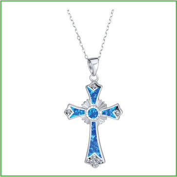 Cross sunrays fire opal pendant