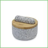 Granite mortar and pestle with bamboo lid