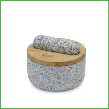 Granite mortar and pestle with bamboo lid