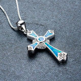 Cross sunrays fire opal pendant