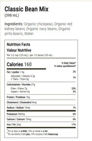 Classic Bean Mix - no salt -398ml can nutritional info