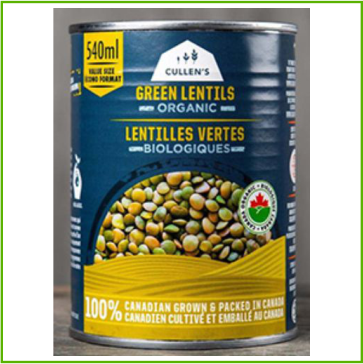 Organic green canned lentils